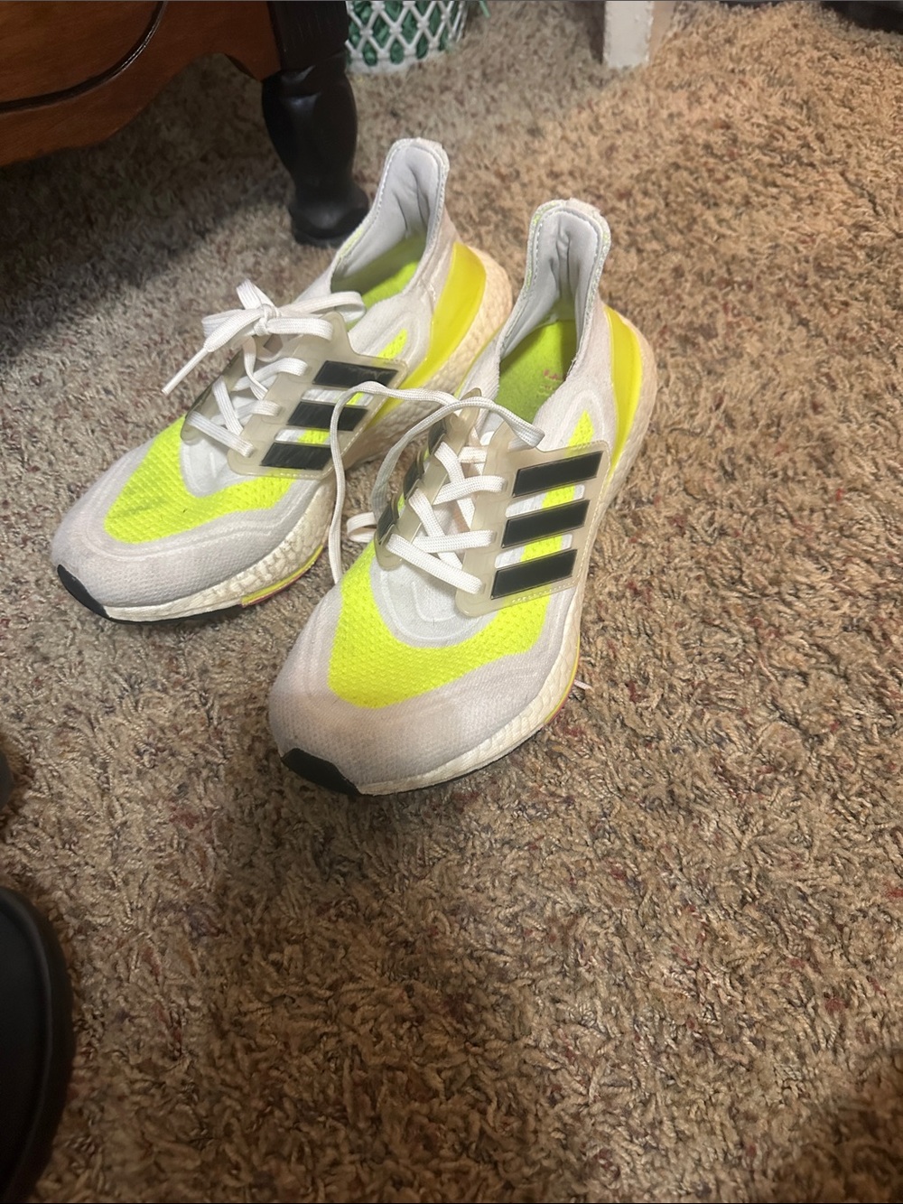 adidas Mens Neon Yellow, White & Black Running Sneakers